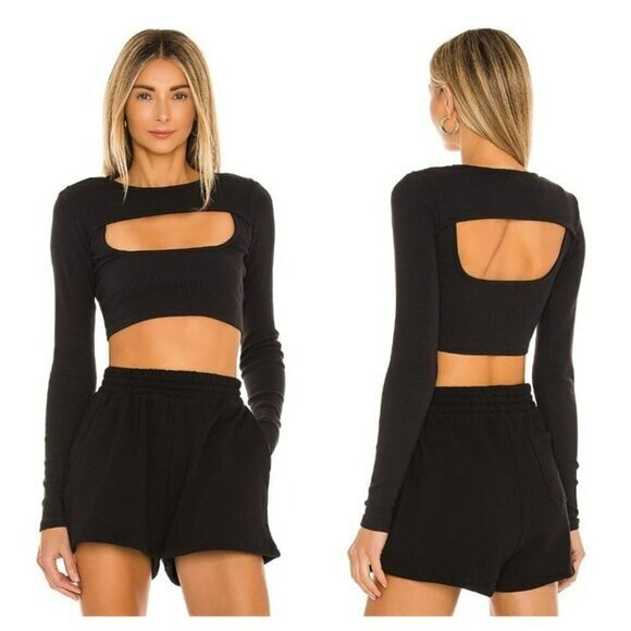 Nbd Cropped Long Sleeve Top Tank Set - Black